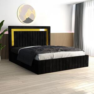 Pat Tapitat Ianis Negru + Saltea Lux Ortopedica 160x200