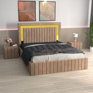 Pat Tapitat Ianis Crem + Saltea Lux Ortopedica + Noptiere Tapitate 160x200