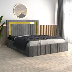 Pat Tapitat Ianis Gri + Saltea Lux Ortopedica 160x200