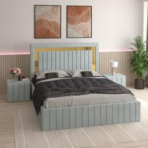 Pat Tapitat Ianis Lemon + Saltea Lux Ortopedica + Noptiere Tapitate 160x200