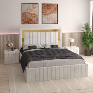 Pat Tapitat Ianis Alb + Saltea Lux Ortopedica + Noptiere Tapitate 140x200