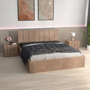 Pat Tapitat Sorin Crem + Saltea Lux Ortopedica + Noptiere Tapitate 160x200