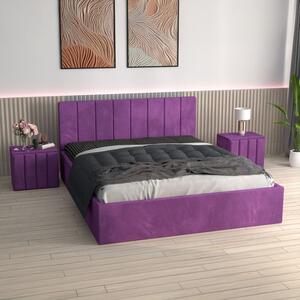 Pat Tapitat Sorin Mov + Saltea Lux Ortopedica + Noptiere Tapitate 160x200
