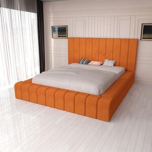 Pat Tapitat Complet Cod 01 Caramiziu + Saltea Lux Ortopedica 160x200