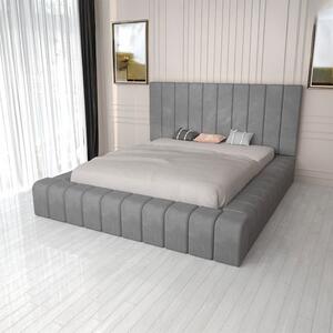 Pat Tapitat Complet Cod 01 Gri + Saltea Lux Ortopedica 160x200