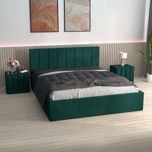 Pat Tapitat Sorin Verde + Saltea Lux Ortopedica + Noptiere Tapitate 160x200
