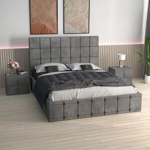 Pat Ven03 Gri +Noptiere Tapitate+ Saltea Lux Ortopedica 160x200