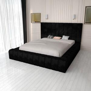 Pat Tapitat Complet Cod 01 Negru + Saltea Lux Ortopedica 160x200