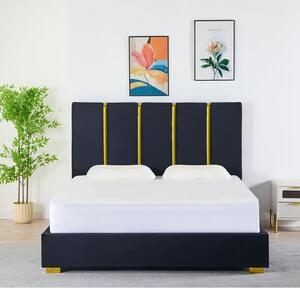 Pat Tapițat Catifea Negru Cod LB-214 160x200 cm, Somiera + Saltea 160x200