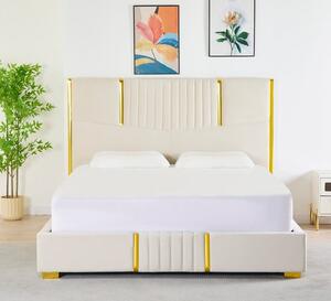 Pat Tapițat Catifea Bej Cod LB-215 160x200 cm, Somiera + Saltea 160x200