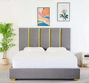 Pat Tapițat Catifea Gri Cod LB-214 160x200 cm, Somiera + Saltea 160x200