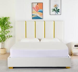 Pat Tapițat Piele Sintetica Alb Cod LB-214 160x200 cm, Somiera + Saltea 160x200 160x200