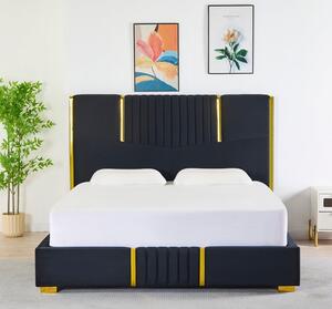 Pat Tapițat Catifea Negru Cod LB-215 160x200 cm, Somiera + Saltea 160x200