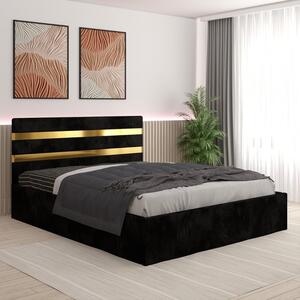 Pat Tapitat Clio Negru + Saltea 20cm Grosime 140x200