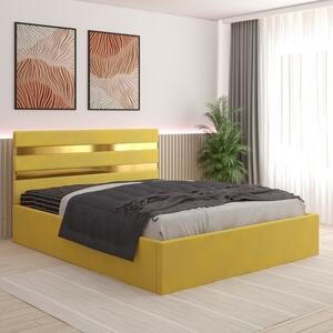 Pat Tapitat Clio Galben + Saltea 20cm Grosime 180x200