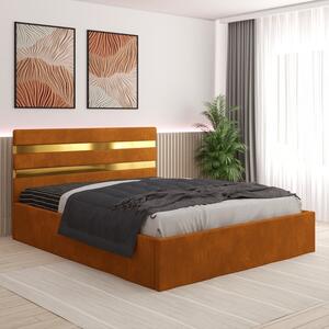 Pat Tapitat Clio Caramiziu + Saltea 20cm Grosime 180x200