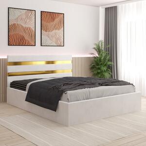 Pat Tapitat Clio Alb + Saltea 20cm Grosime 160x200