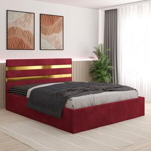 Pat Tapitat Clio Rosu + Saltea 20cm Grosime 160x200