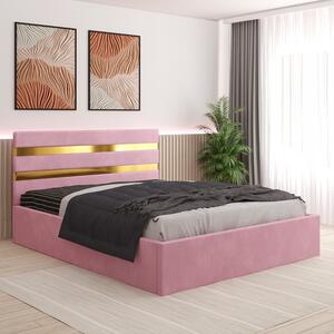 Pat Tapitat Clio Roz + Saltea 20cm Grosime 140x200