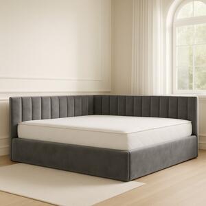Pat Tapitat De Colt Figo Gri Catifea Premium + Saltea Lux Ortopedica 160x200