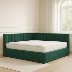 Pat Tapitat De Colt Verde Catifea Premium + Saltea Lux Ortopedica 160x200