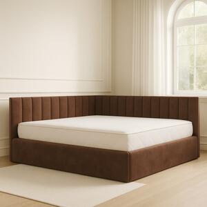 Pat Tapitat De Colt Figo Maro Catifea Premium + Saltea Lux Ortopedica 160x200