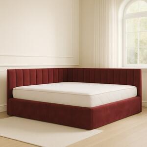 Pat Tapitat De Colt Figo Visiniu Catifea Premium + Saltea Lux Ortopedica 160x200