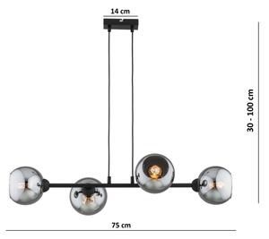 Brilagi - Lustră suspendată pe cablu DIOR 4xE27/60W/230V negru/gri fumuriu