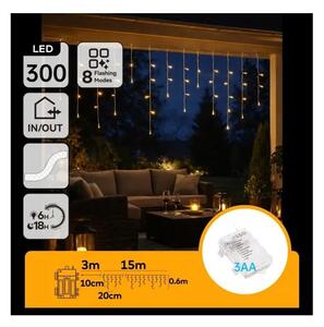 Aigostar - Ghirlandă LED de exterior pentru Crăciun, 300 LED / 8 funcții, alimentare 3xAA, 18 x 0,6 m, IP44, alb cald