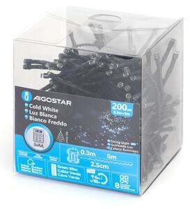 Aigostar - Ghirlandă LED de exterior pentru Crăciun 200xLED/8 funcții 3xAA 5,3m IP44 alb rece