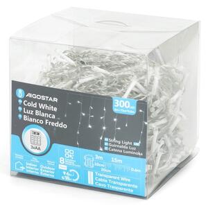 Aigostar - Ghirlandă LED de Crăciun pentru exterior, 300 LED, 8 moduri, alimentare 3xAA, 18 x 0,6 m, IP44, alb rece