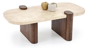 Masuta cafea CANOA, travertin/nuc, 120x70x43 cm