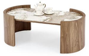 Masuta cafea NICOSIA, bej/nuc, piatra sinterizata, 121x61x45 cm
