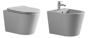 Set vas WC si bideu suspendat, Fluminia Cleo, gri mat