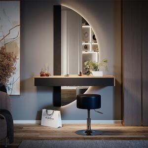 SEM242 - Set Masa toaleta, 120 cm, cosmetica machiaj, oglinda LED, masuta vanity cu sau fara scaun - Negru - Maro