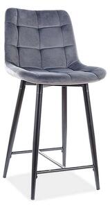Scaun bar textil CHIC H-2, gri/negru mat, stofa catifelata/metal, 46x5