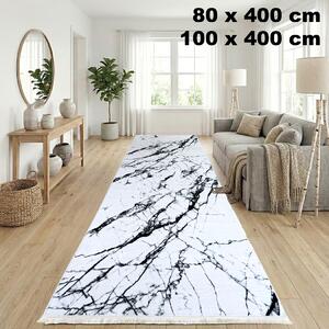 Traversa hol antiderapanta, 400 cm, model marmura, alb cu negru