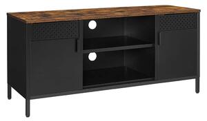 TV szekrény, 2 ajtóval, polcokkal, rusztikus barna és fekete 120x40x55cm