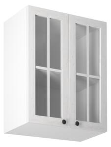 KONDELA Dulap superior cu două uşi şi cu sticlă G60S, alb/pin Andersen, PROVENCE