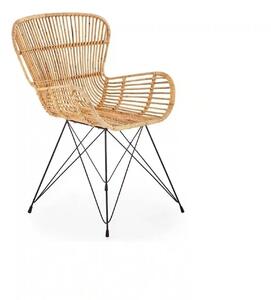 Scaun de gradina K335, bej/negru, rattan natural/otel, 61x63x90x45 cm