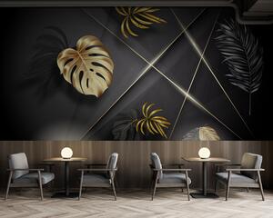 Fototapet Frunze metalice elegante pe fundal întunecat, Fototapet geometric 3D, Fototapet populare, u96822 - Tapeko.ro