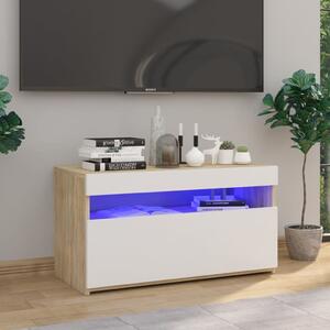 Comodă TV cu lumini LED, alb & stejar sonoma, 75x35x40 cm