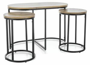 Masuta de cafea TWIXE cu mese auxiliare 75x40 cm, negru/decor stejar artisan
