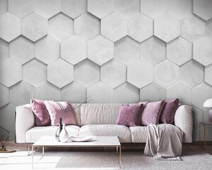 Fototapet Hexagoane albe pe un perete, Fototapet geometric 3D, Fototapet populare, u97132 - Tapeko.ro