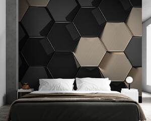 Fototapet Model hexagonal în negru și bej, Fototapet geometric 3D, Fototapet populare, u97138 - Tapeko.ro