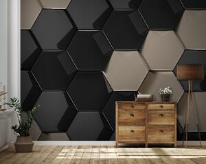 Fototapet Model hexagonal în negru și bej, Fototapet geometric 3D, Fototapet populare, u97138 - Tapeko.ro