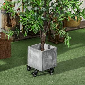 Outsunny Carucior pentru plante metalic de 30 cm, carucior rotund pentru plante, suport pentru plante cu roti si frane | AOSOM RO