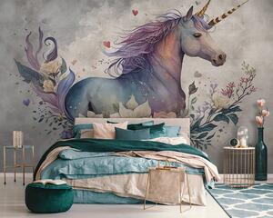 Fototapet Un unicorn cu flori și frunze, Fototapet unicorni, Fototapet populare, u95411 - Tapeko.ro