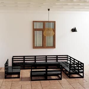 Set mobilier de grădină, 12 piese, negru, lemn masiv pin