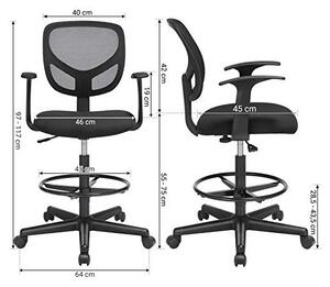 Scaun de birou, Songmics, 120 Kg, OBN25BK, 55-75 cm